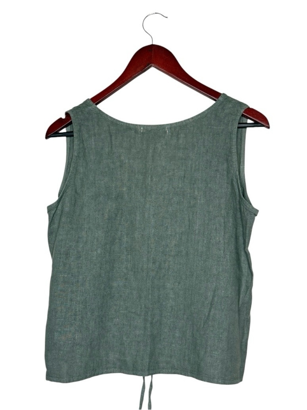Mahina 100% Linen Tank Top M Sage Green Ruched Front Drawstring Italian Linen - Picture 6 of 9